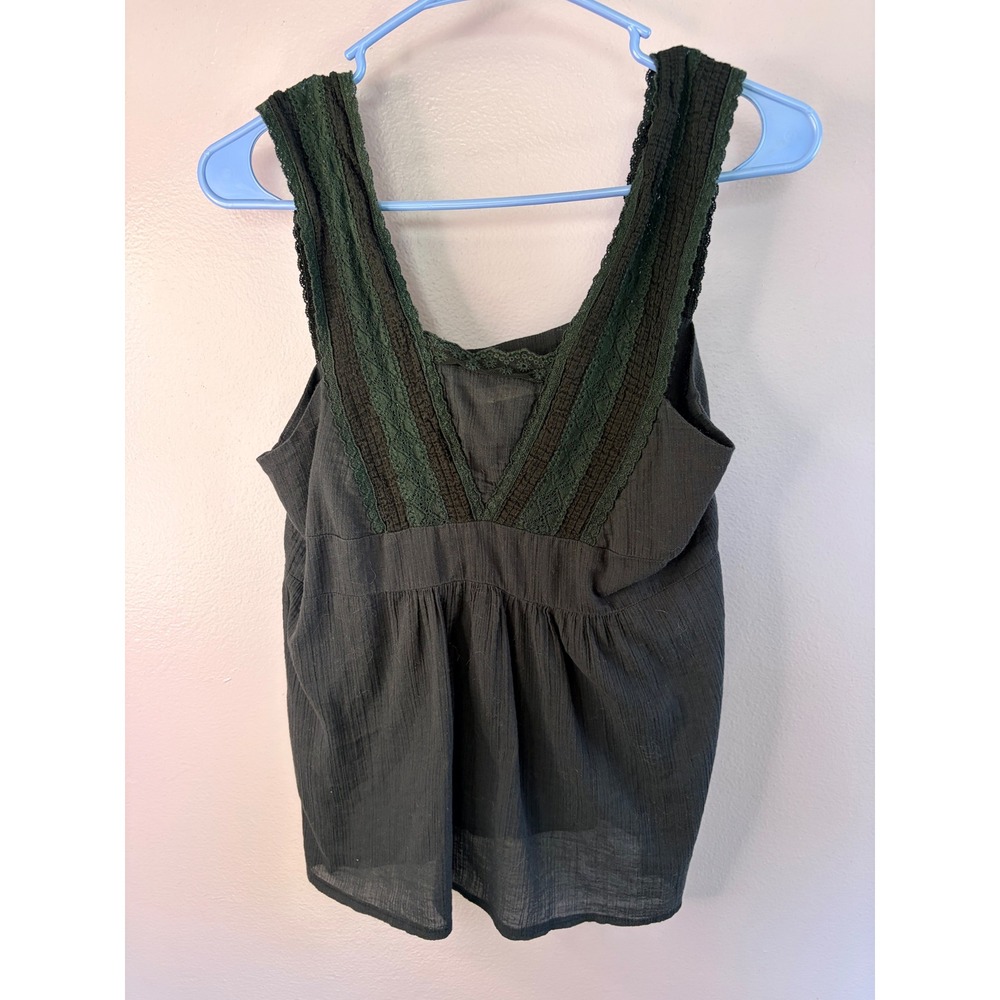 Y2K Babydoll Tank Top Lace Trim Black Cottagecore Boho Womens Small Gauze Flowy